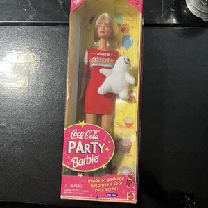 CocaCola Party Barbie Doll w/ Plush Polar Bear- Mattel Vintage 90s New in Box!